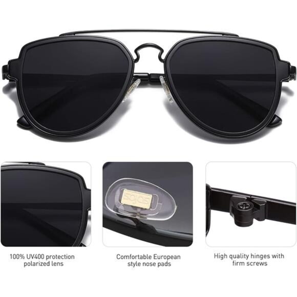 Retro Aviator Polarized Sunglasses Men Women Mirrored Lens UV400 Double Bridge - Picture 3 of 6